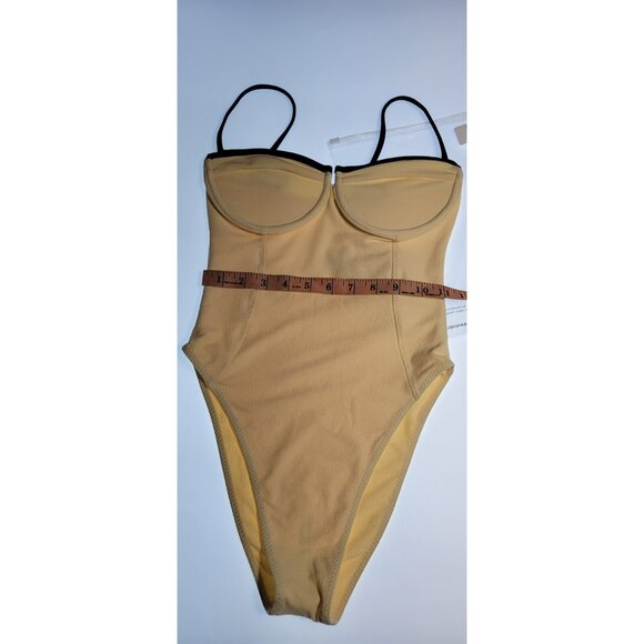 SAME Los Angeles Swim Womens One Piece Underwire Faux Suede Beige Small - Picture 6 of 8